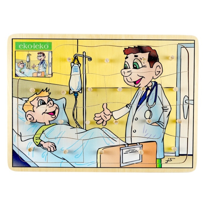 Drewniana układanka szpital z kołeczkami dla seniora